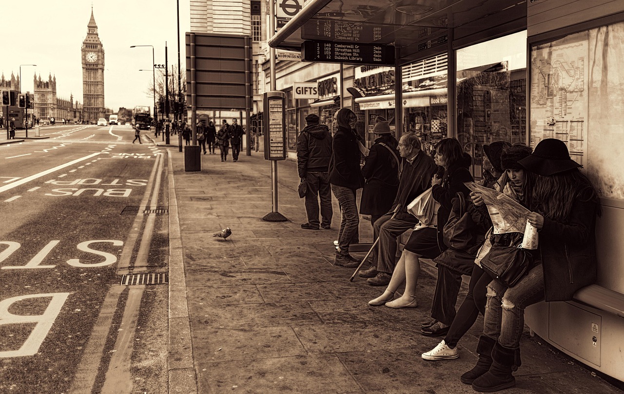 People waiting at a bus stop